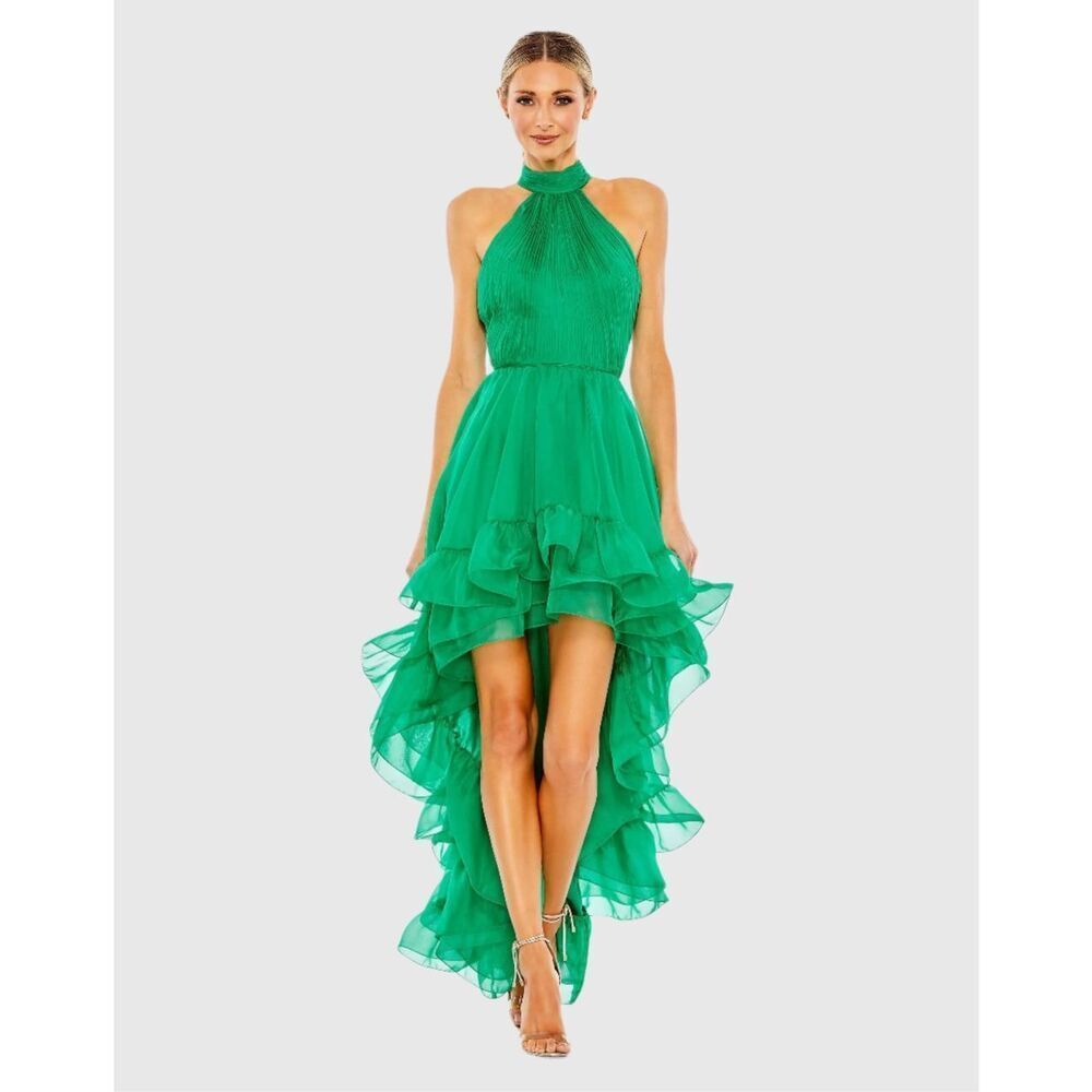 Mac Duggal Green Asymmetrical Ruffled Sundress